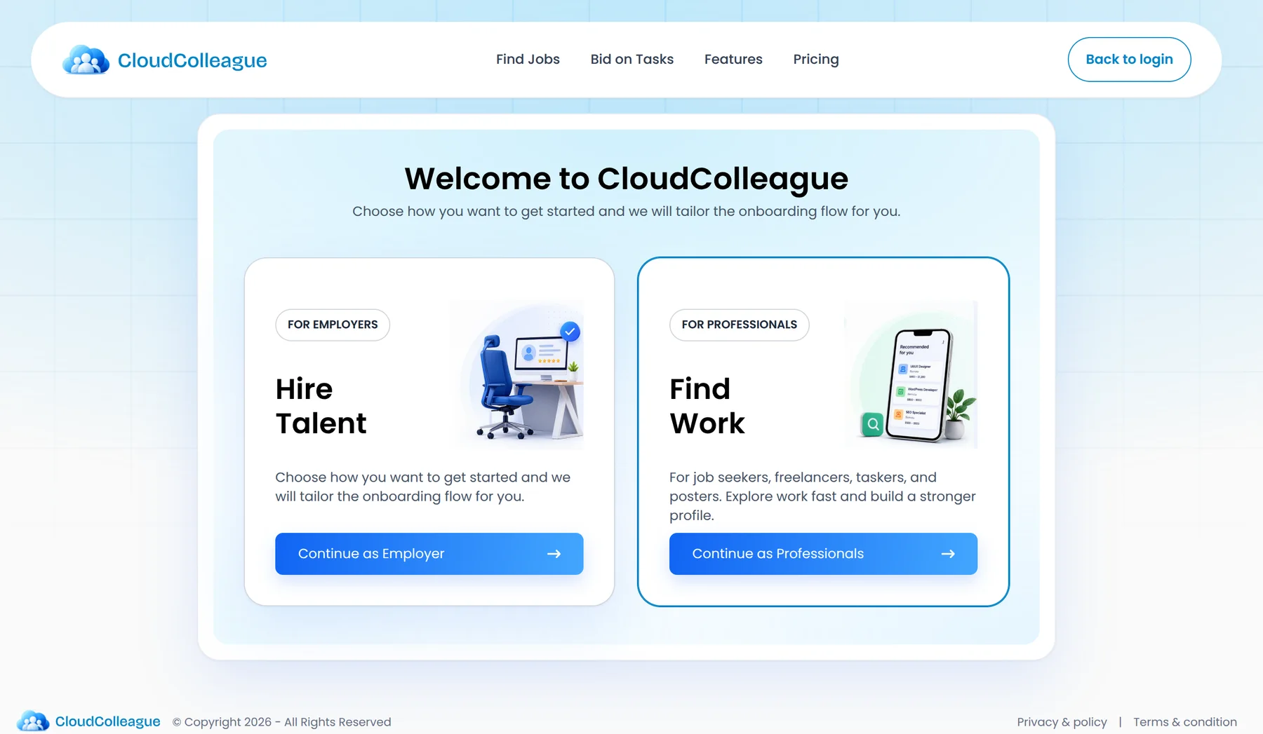 CloudColleague welcome page